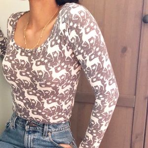 Reindeer Holiday Christmas Print Long Sleeve Tee